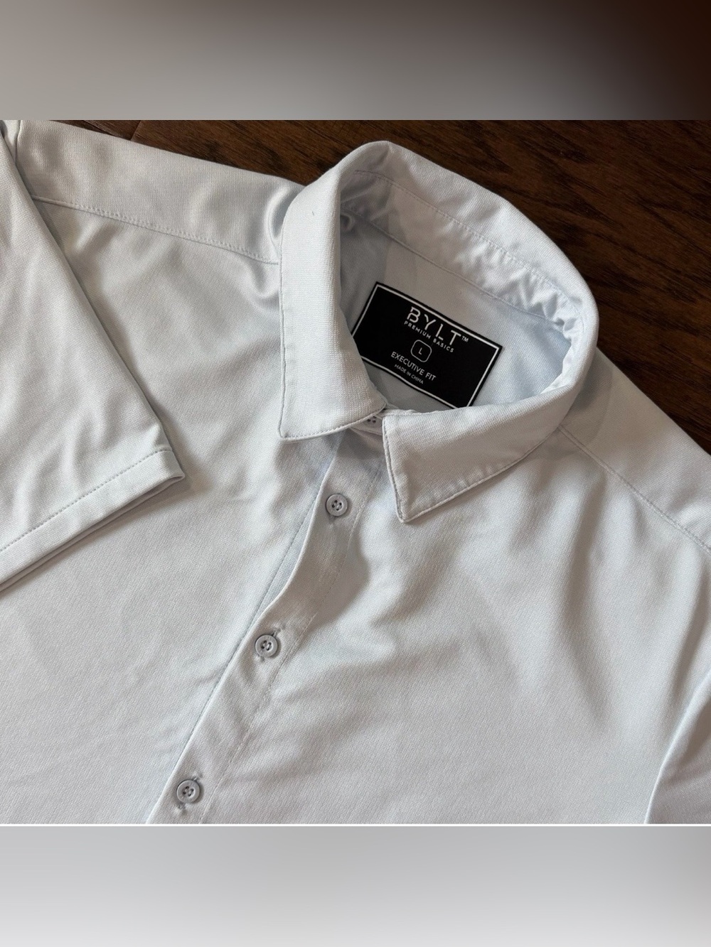 BYLT Shirt Mens Large Blue Executive Fit Short Sleeve Button Up Performance